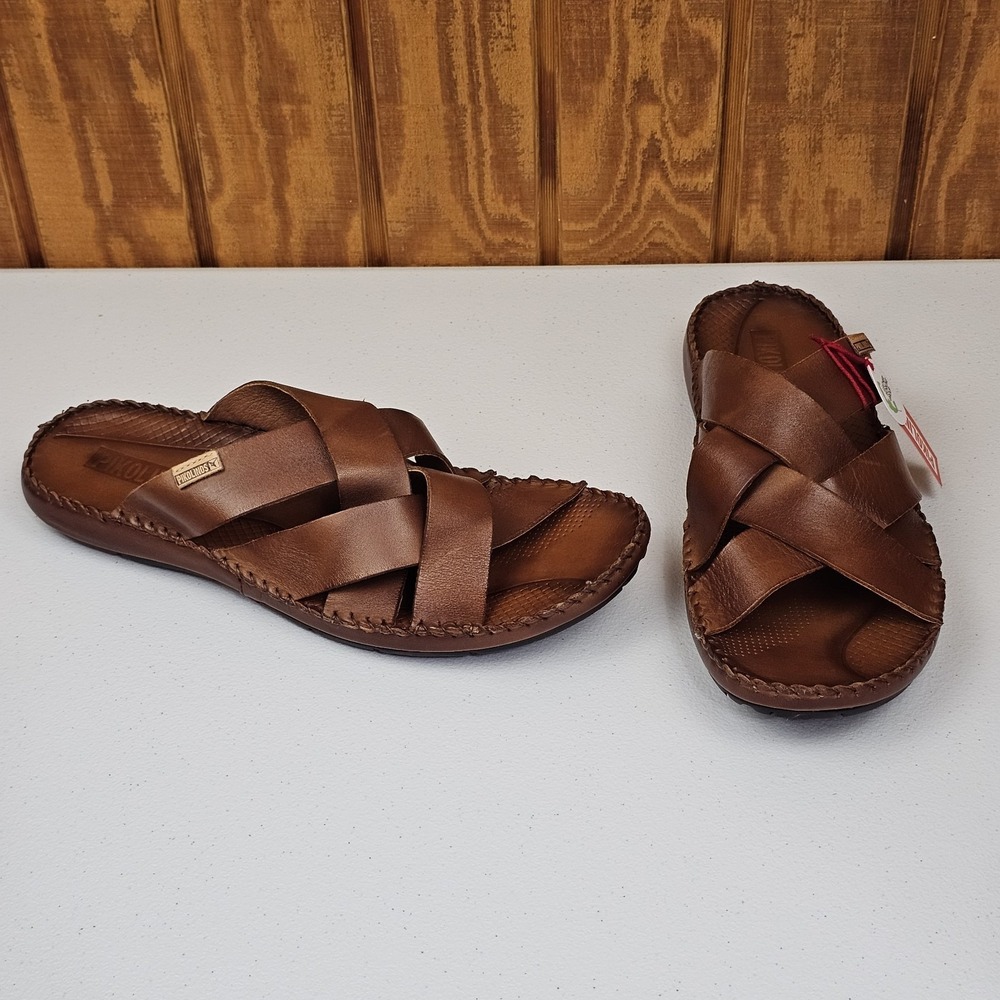 Pikolinos Tarifa Slide Sandals Men Sz 46 / 12 Brown Leather Slip On Open Toe NEW